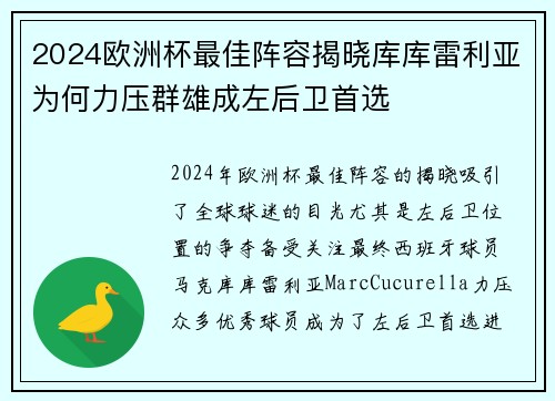 2024欧洲杯最佳阵容揭晓库库雷利亚为何力压群雄成左后卫首选 2024欧洲杯最佳阵容揭晓库库雷利亚为何力压群雄成左后卫首选