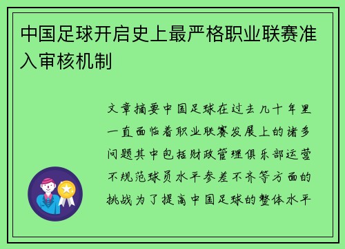 中国足球开启史上最严格职业联赛准入审核机制 中国足球开启史上最严格职业联赛准入审核机制