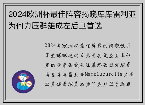 2024欧洲杯最佳阵容揭晓库库雷利亚为何力压群雄成左后卫首选